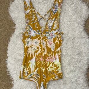 Floral Bodysuit V Neck and Low Dip Crisscross Back - Free People
